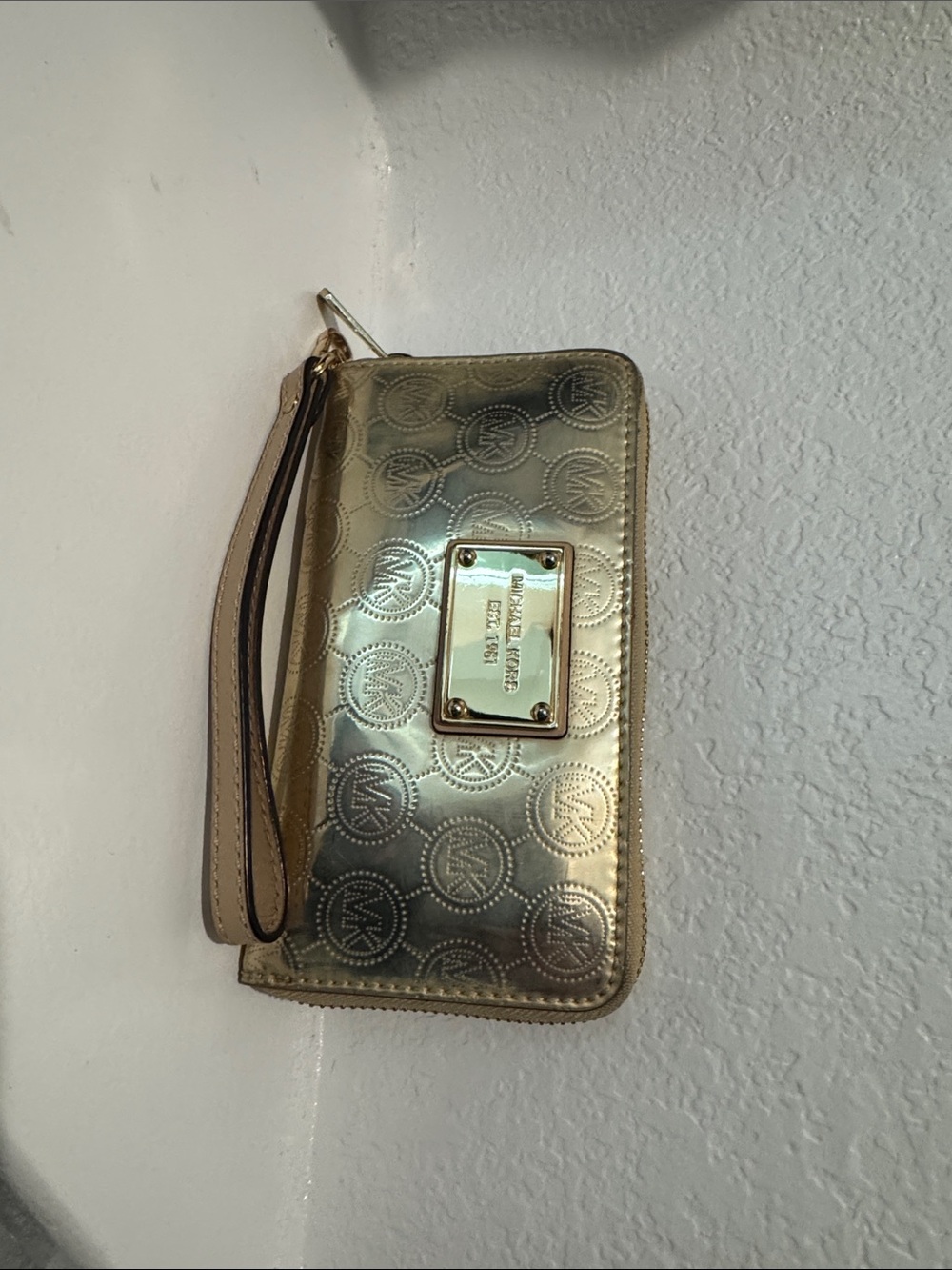 Michael Kors Metallic Gold Logo-Embossed Wristlet